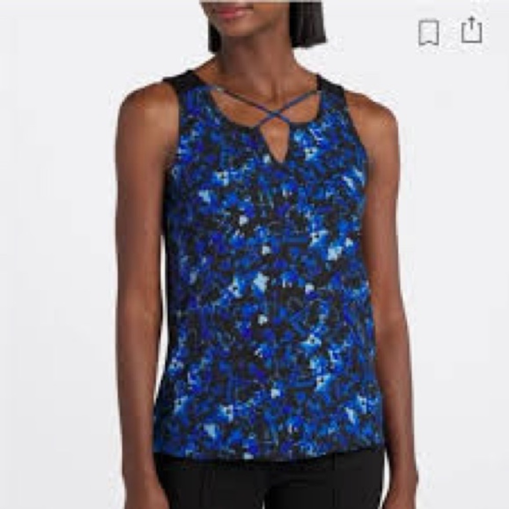 Fortune + Ivy Stitchfix Kason Split Neck Blouse Blue Floral Size Large